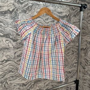 Trina Turk Multicolor Plaid Off-Shoulder Blouse